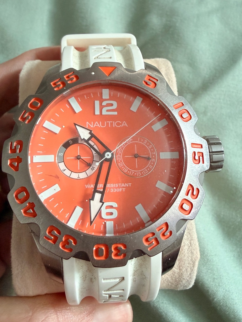 Nautica Men’s Orange Dial White Strap Dive Watch